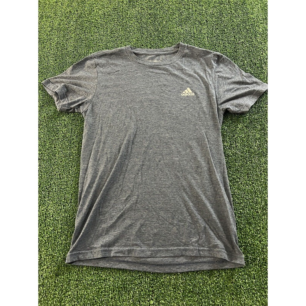 Adidas Heather Blue Small Cotton Blend Logo Crew T Shirt